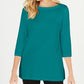 Karen Scott Women's Cotton Boat Neck 3/4 Sleeve Knit Top Green Size Small