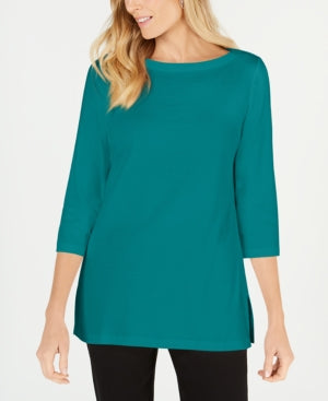 Karen Scott Women's Cotton Boat Neck 3/4 Sleeve Knit Top Green Size Small