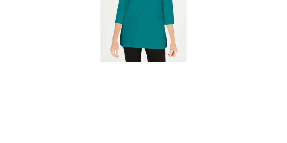 Karen Scott Women's Cotton Boat Neck 3/4 Sleeve Knit Top Green Size Small