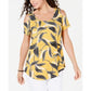 JM Collection Women's Printed Cold Shoulder T-Shirt Yellow Size Medium