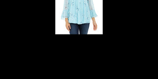 Charter Club Women's Double Ruffle Printed Pintuck Top Blue Size XX-Large