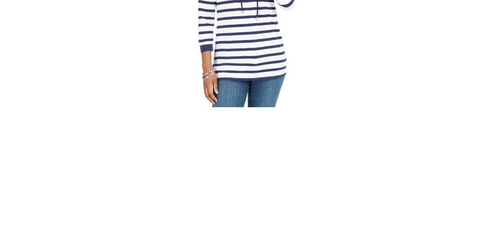 Charter Club Women's Cotton Lace Up Grommet Neck Tunic Blue Size X-Small