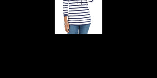 Charter Club Women's Cotton Lace Up Grommet Neck Tunic Blue Size X-Small