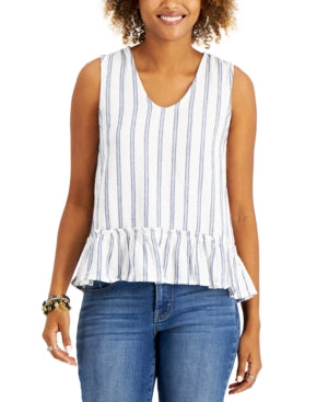 Style & Co Women's Striped Blouse Tank Top White Size Large