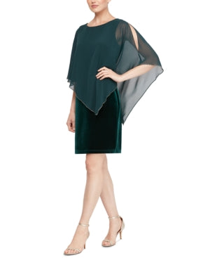 SL Fashions Women's Short Sleeve Jewel Neck Knee Length Sheath Evening Dress Green Size 16