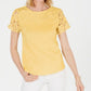 Charter Club Women's Cotton Lace Embellished T-Shirt Yellow Size Medium