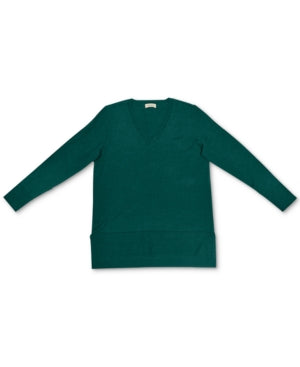 Style & Co Women's V Neck Band Hem Sweater Green Size Medium