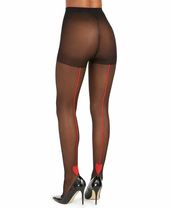 INC International Concepts Women's Heart Backseam Tights Black Size X-Small