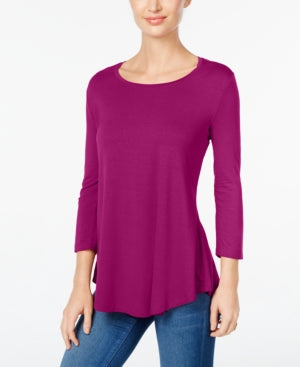 JM Collection Women's 3/4 Sleeve Solid Top Ripe Purple Size Petite Medium