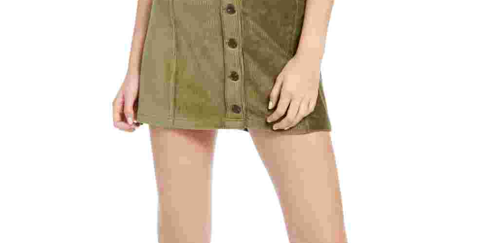 Rewash Women's Corduroy Button Front Mini Skirt Green Size Medium