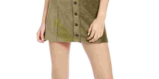 Rewash Women's Corduroy Button Front Mini Skirt Green Size Medium