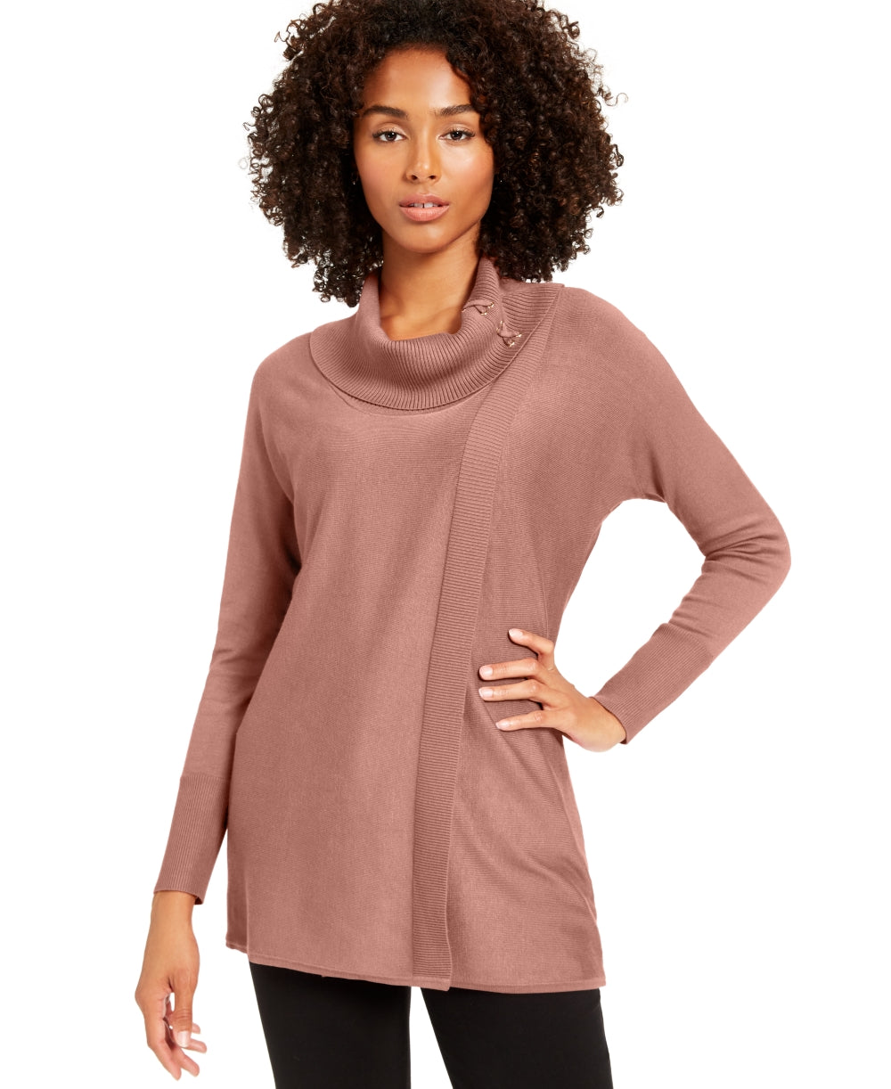 JM Collection Women's Faux Wrap Cowl Neck Sweater Pink Size X-Large