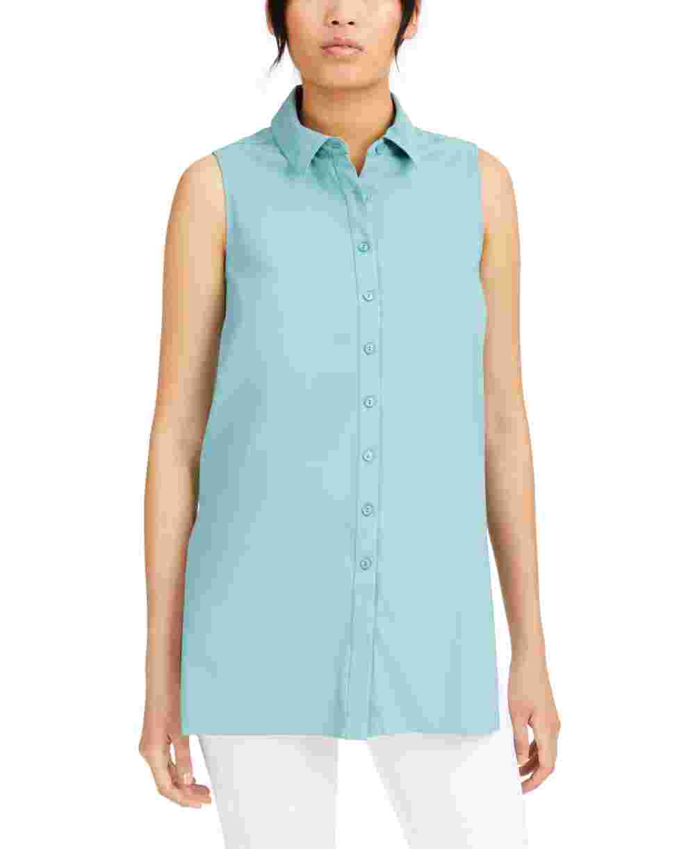 Alfani Women's Sleeveless Knit Button Front Tunic Green  Size Small