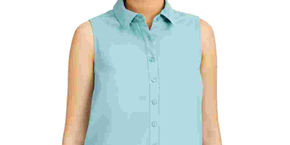 Alfani Women's Sleeveless Knit Button Front Tunic Green  Size Small
