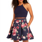 B Darlin Women's Floral Sleeveless Halter Short Fit Flare Party Dress Blue Size 1-2