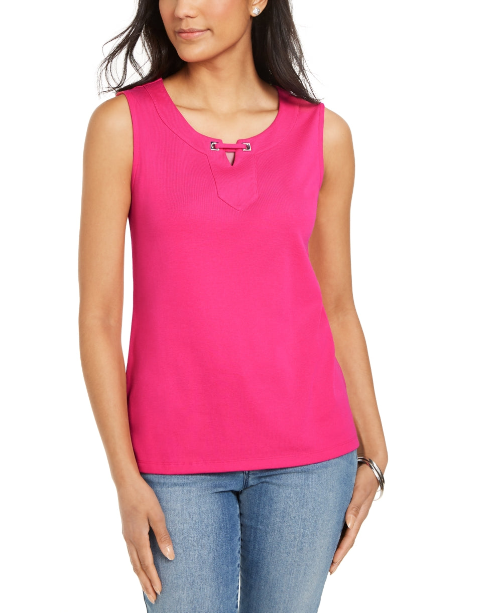 Karen Scott Women's Grommet Trim Tank Top Pink Size X-Small