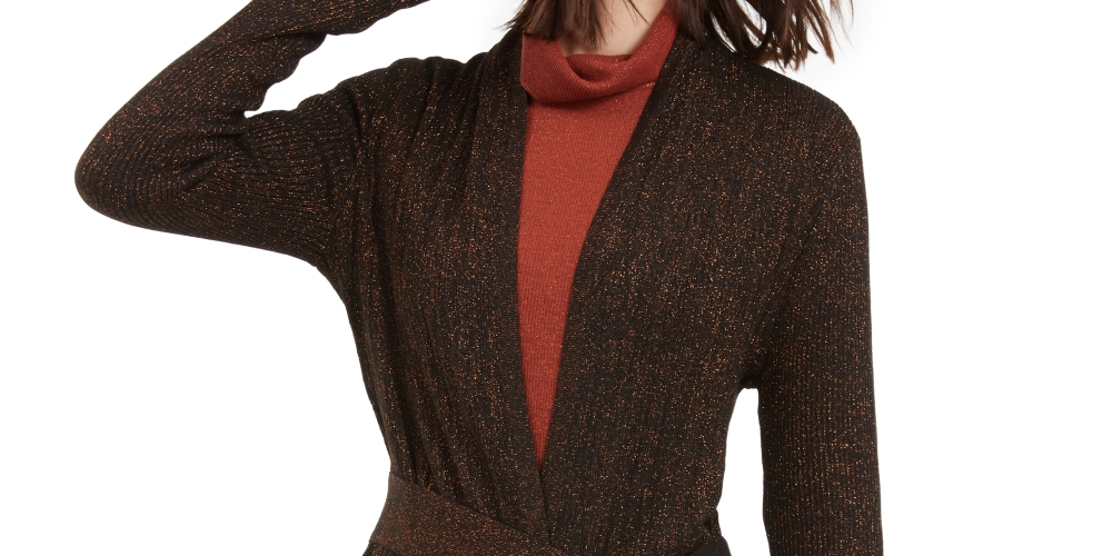 INC International Concepts Women's Metallic Cardigan Brown Size X-Large