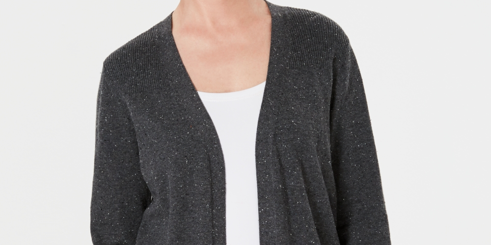 Karen Scott Women's Open Front Cardigan Charcoal Size PSM