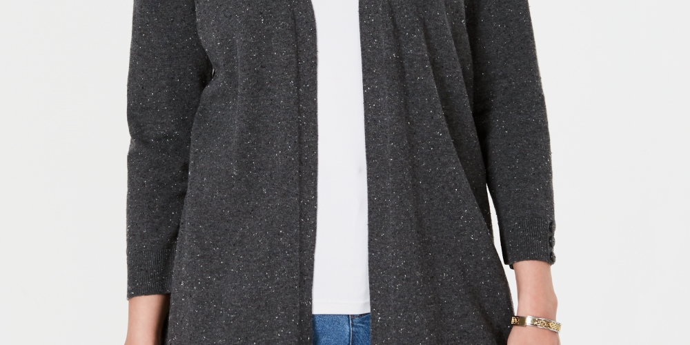 Karen Scott Women's Open Front Cardigan Charcoal Size PSM