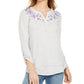 Style & Co Women's Embroidered Top Gray Size Small