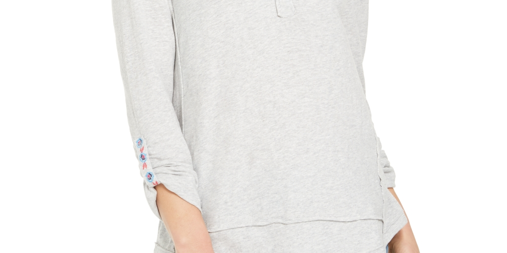 Style & Co Women's Embroidered Top Gray Size Small