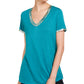 INC International Concepts Women's Metallic Trim T-Shirt Green Size X-Small