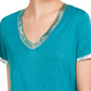 INC International Concepts Women's Metallic Trim T-Shirt Green Size X-Small