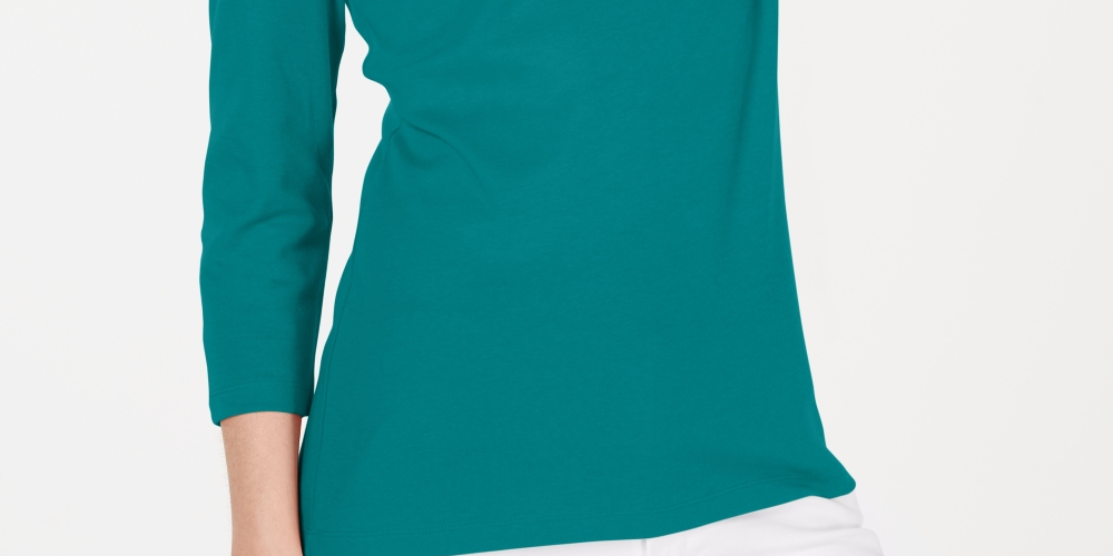 Karen Scott Women's Cotton Scoop Neck Top Blue Size Petite Medium