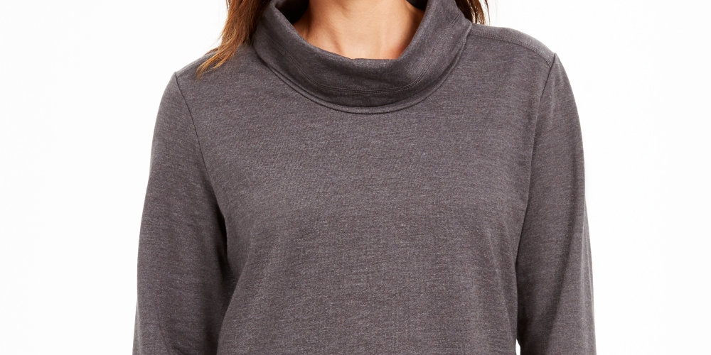 Karen Scott Women's Sport Cowl Neck Top Charcoal Size Medium