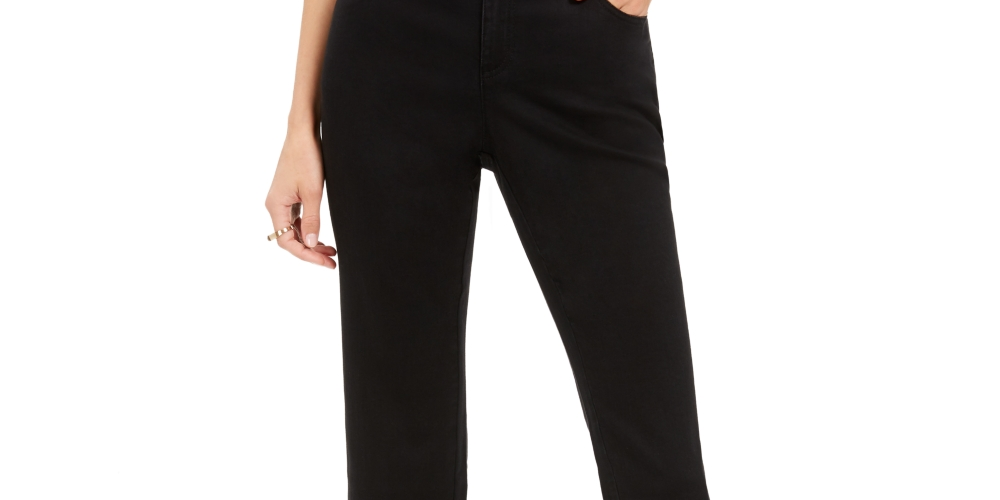 INC International Concepts Women's Fringe Hem Straight Leg Ankle Jeans Black Size 18