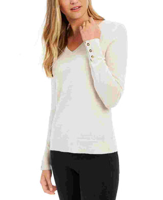 Charter Club Women's Heather Cuffed V Neck T-Shirt Top Beige Size X-Large