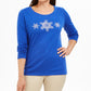 Karen Scott Women's Glitter Snowflake Cotton Top Blue Size Medium