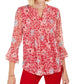 Charter Club Women's Printed Split Neck Top Red Size Small