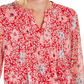 Charter Club Women's Printed Split Neck Top Red Size Small