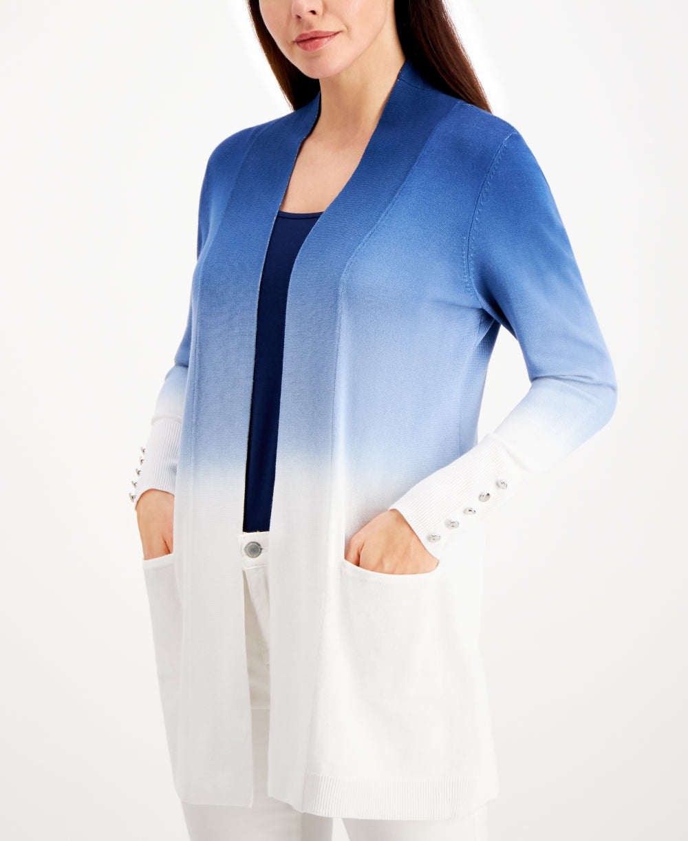 JM Collection Women's Dip Dyed Button Trimmed Cardigan Blue Size X-Small