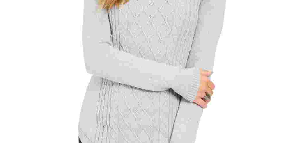Charter Club Women's Printed Long Sleeve Crew Neck T-Shirt Top Gray Size Petite Large