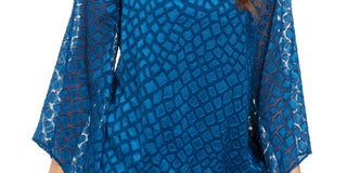Alfani Women's Snakeskin Print Bubble Blouse  Blue Size -Petite L