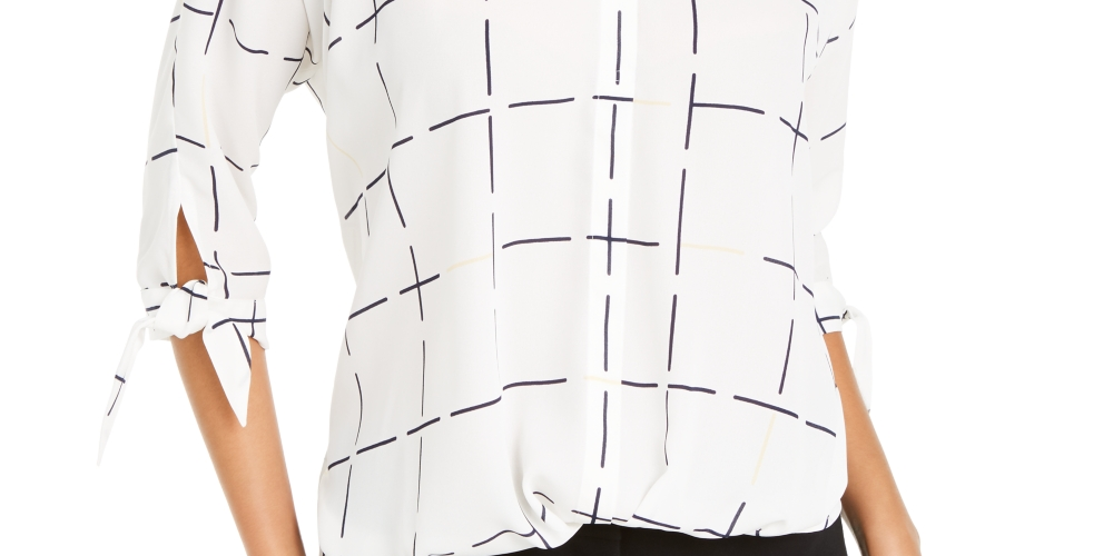 Alfani Women's Printed Tie Cuff Top White Size Petite Small