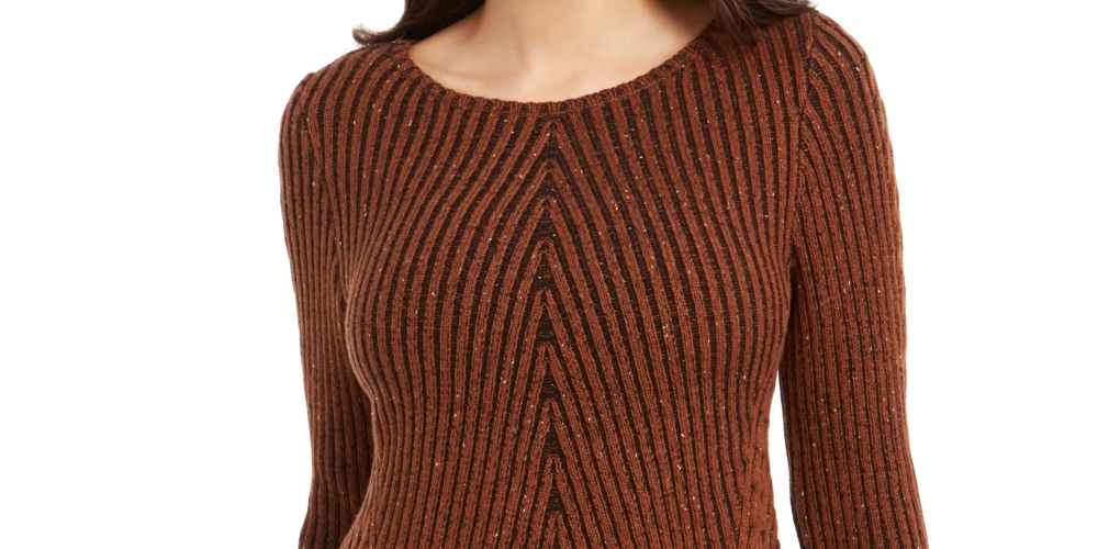 Style & Co Women's Textured Speckle Long Sleeve Jewel Neck T-Shirt Sweater Size Beige Size Petite S