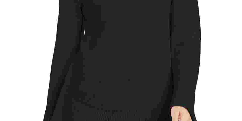 Style & Co Women's Ribbed Patterned Long Sleeve Jewel Neck Blouse Sweater Black Size PP