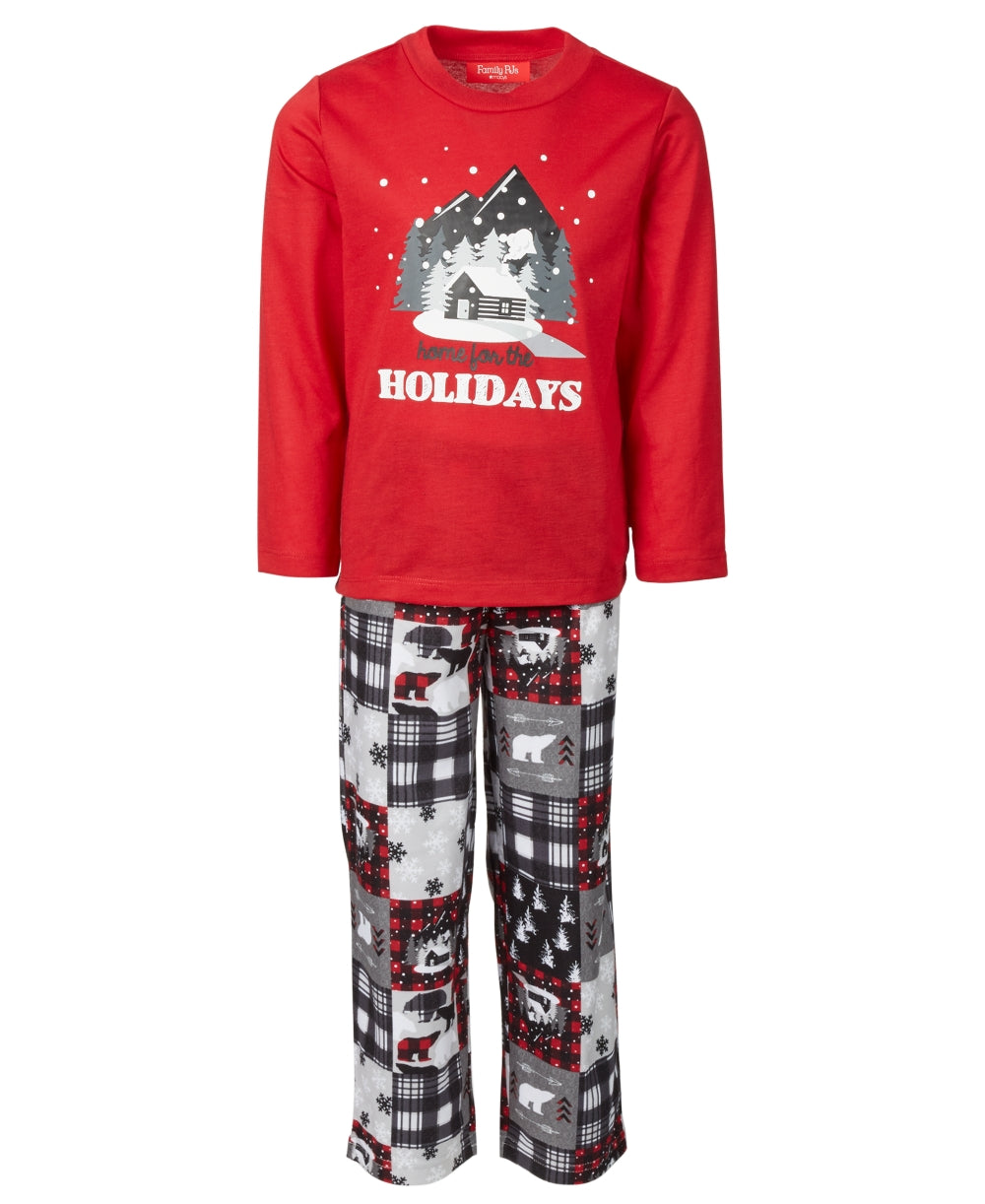 Family Pajamas Women's Matching Kids Cabin Patchwork Set Gray Size 2T/3T