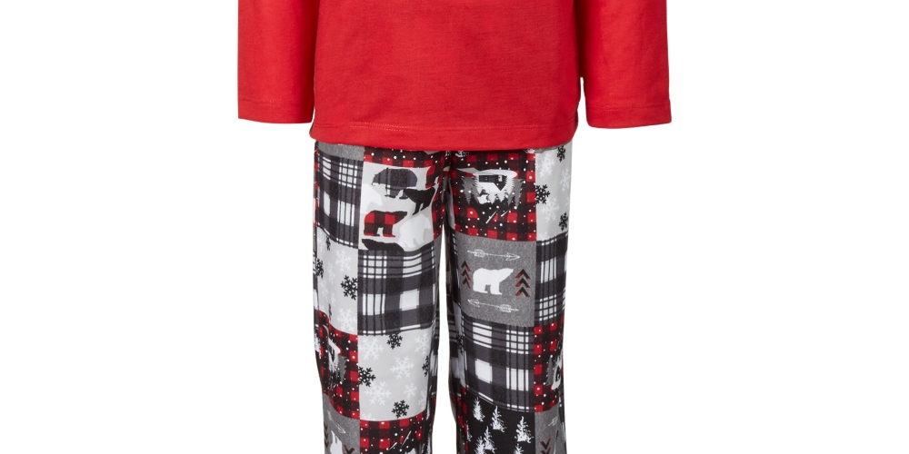 Family Pajamas Women's Matching Kids Cabin Patchwork Set Gray Size 2T/3T