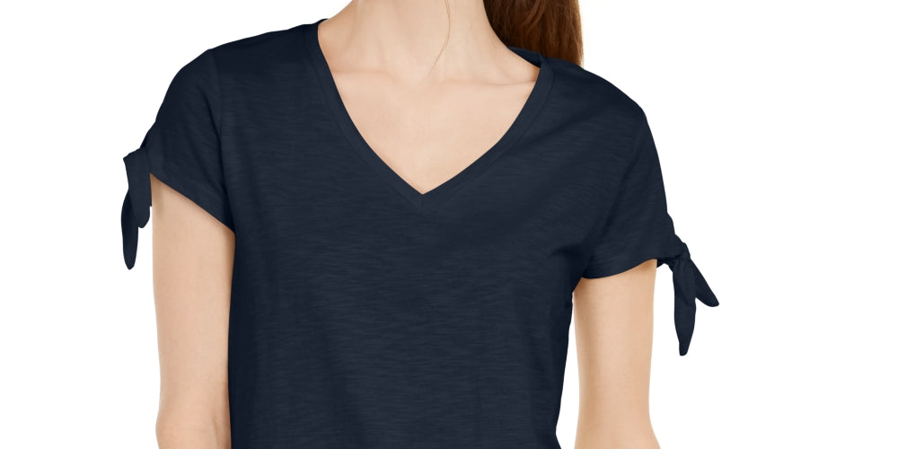 Style & Co Women's Tie Sleeve Ruffled Top Blue Size Small