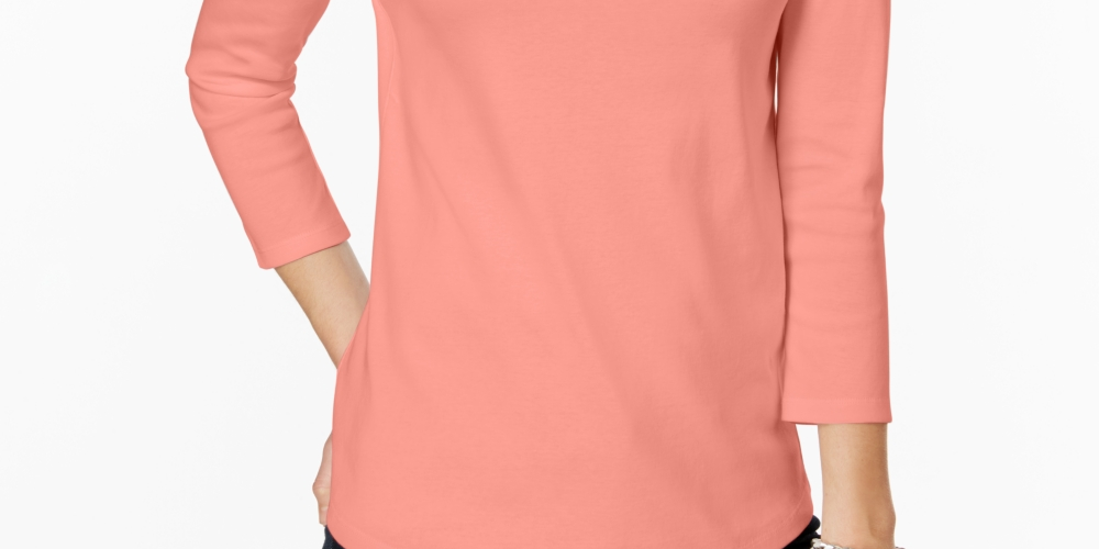 Charter Club Women's Pima Cotton Button-Shoulder Top Orange Size Petite Small