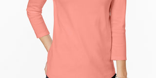 Charter Club Women's Pima Cotton Button-Shoulder Top Orange Size Petite Small