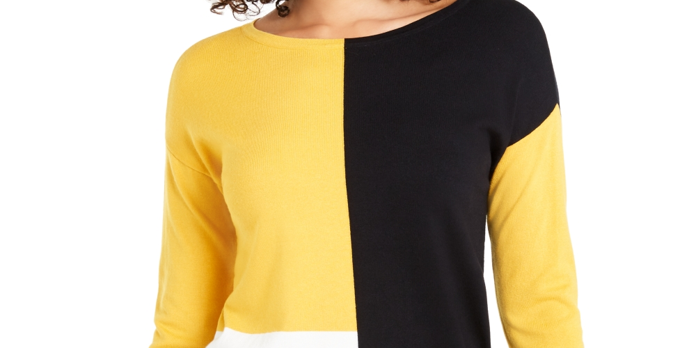 Alfani Women's Drop Shoulder Colorblocked Top Yellow Size Petite Medium