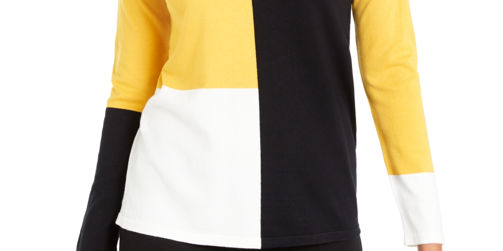 Alfani Women's Drop Shoulder Colorblocked Top Yellow Size Petite Medium