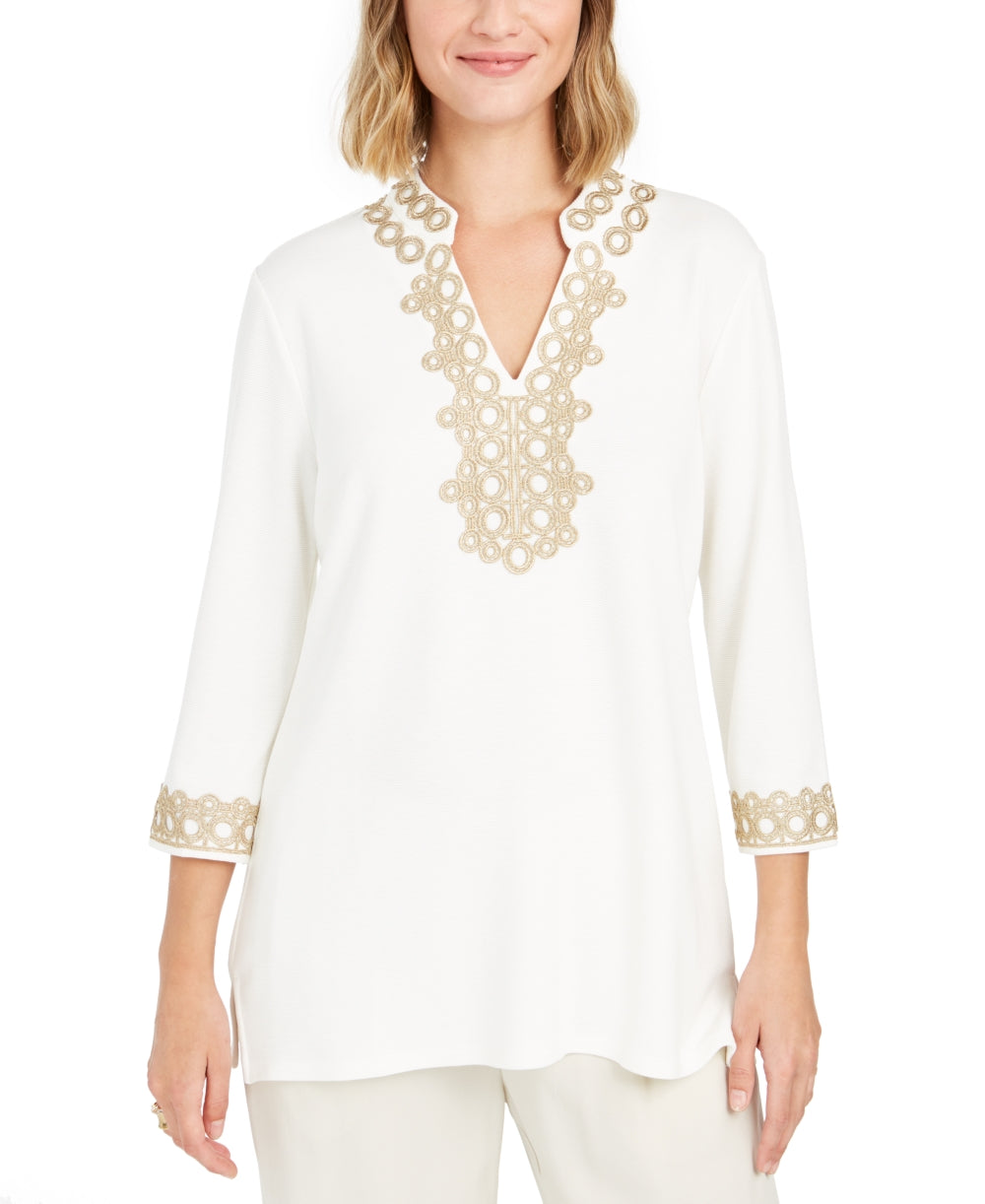 Charter Club Women's Lace Trim Tunic Top White Size XX-Large
