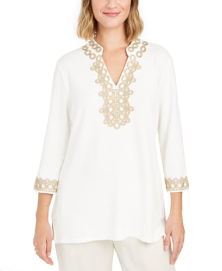 Charter Club Women's Lace Trim Tunic Top White Size XX-Large