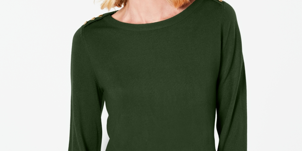 Karen Scott Women's Button Shoulder Sweater Green Size XX-Large